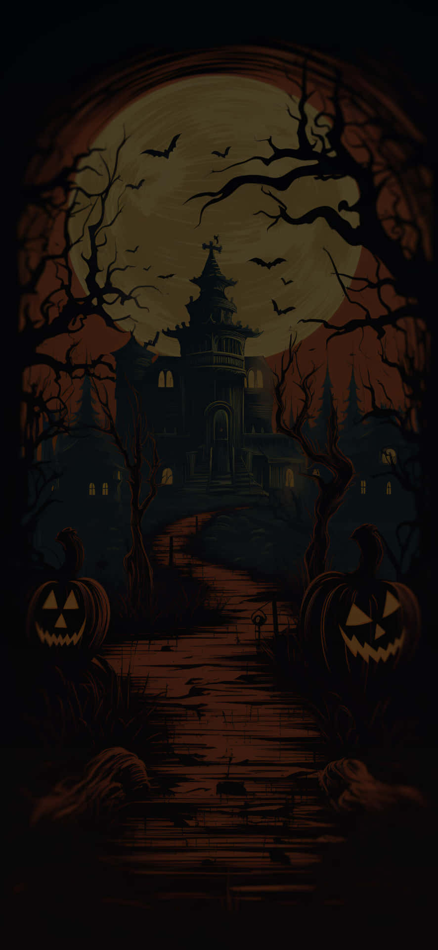 Spooky Halloween Mansion Illustration Wallpaper