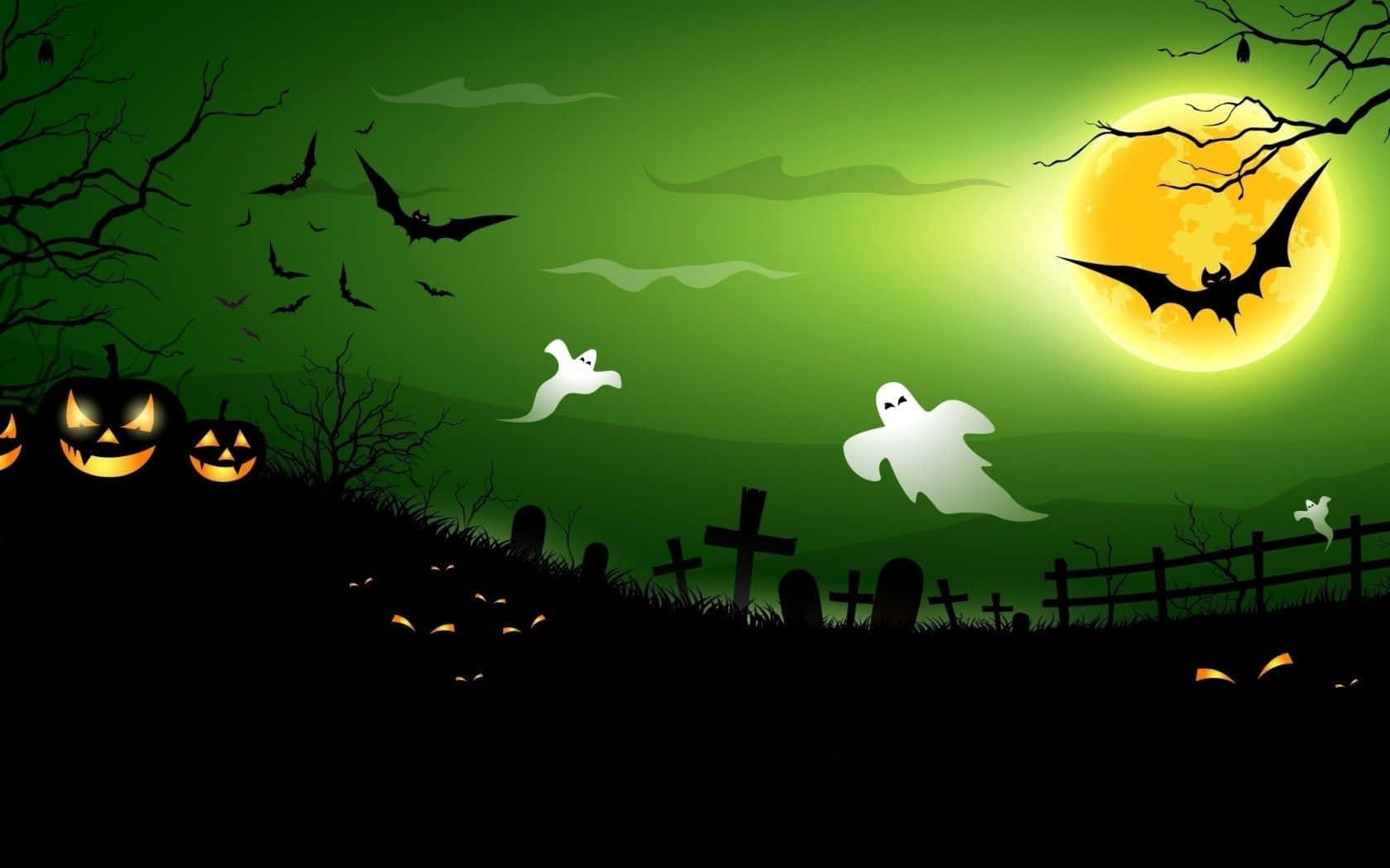 Spöklikafigurer Hemsöker Natten På Läskiga Halloween