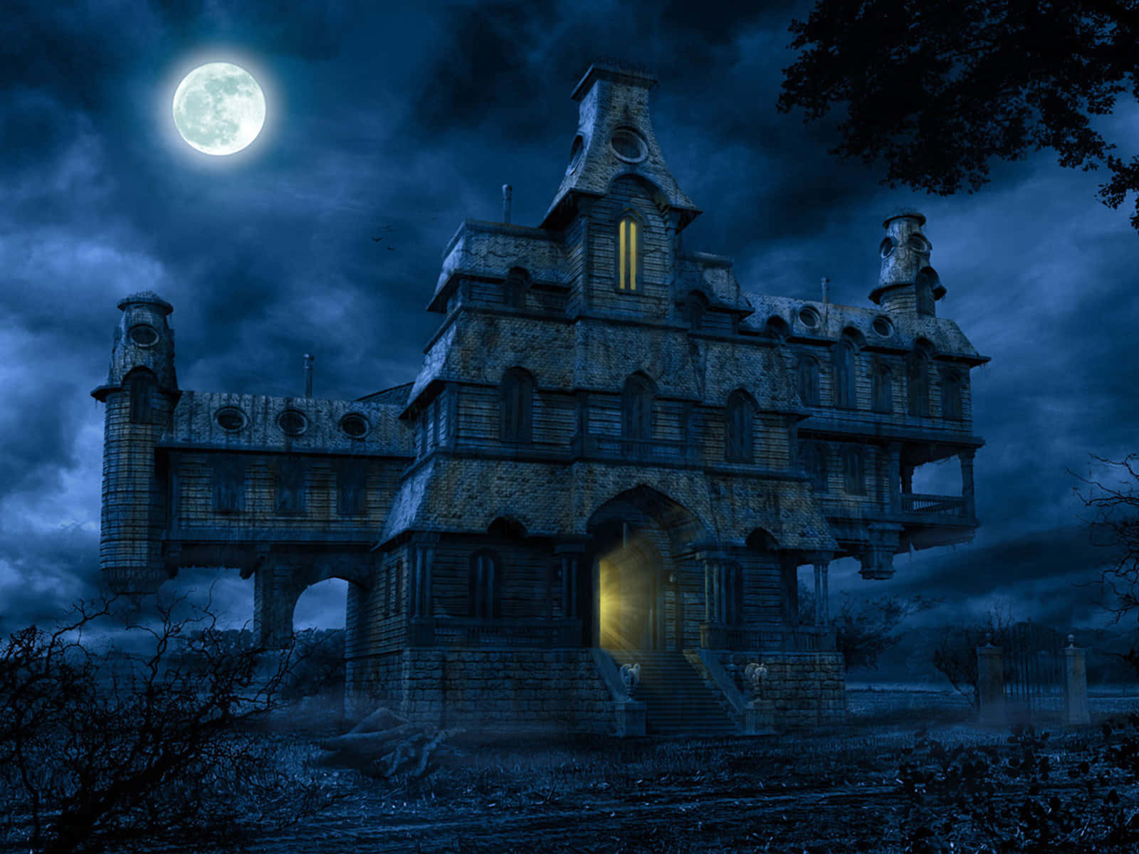 Gørdig Klar Til At Springe Ind I Den Uhyggelige Halloweenånd Med Dette Klassiske Gotiske Landskab.