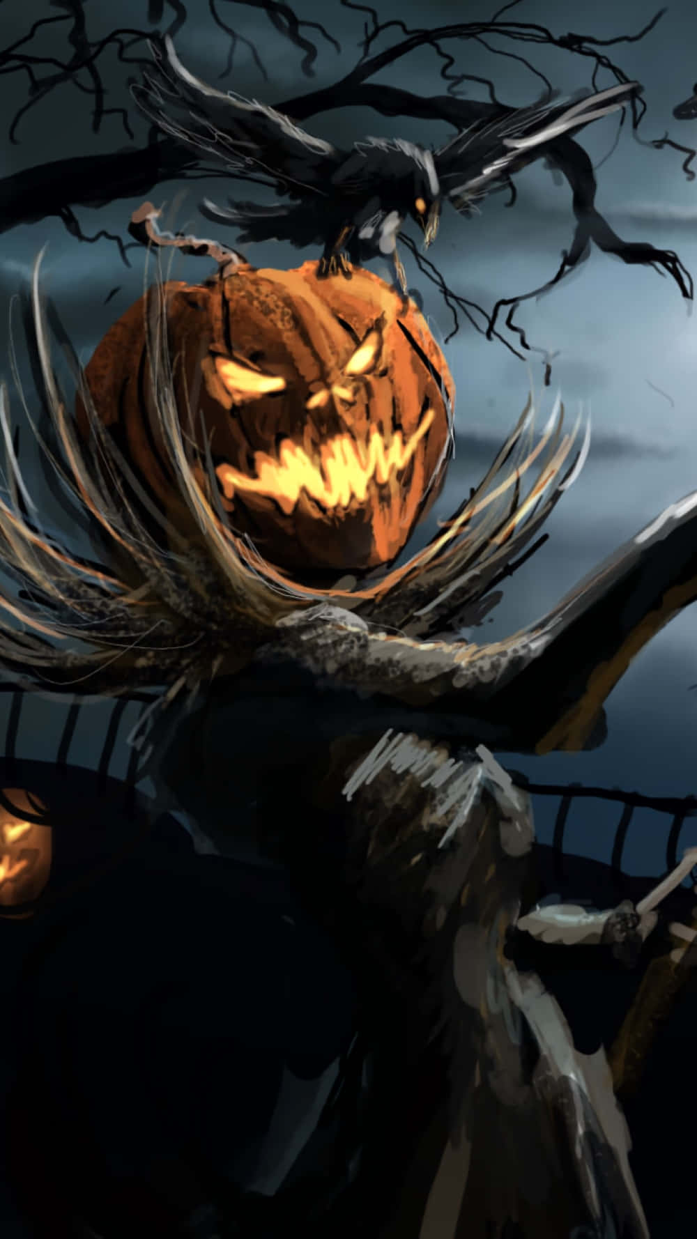 Spooky Halloween Pumpkinand Crow Wallpaper