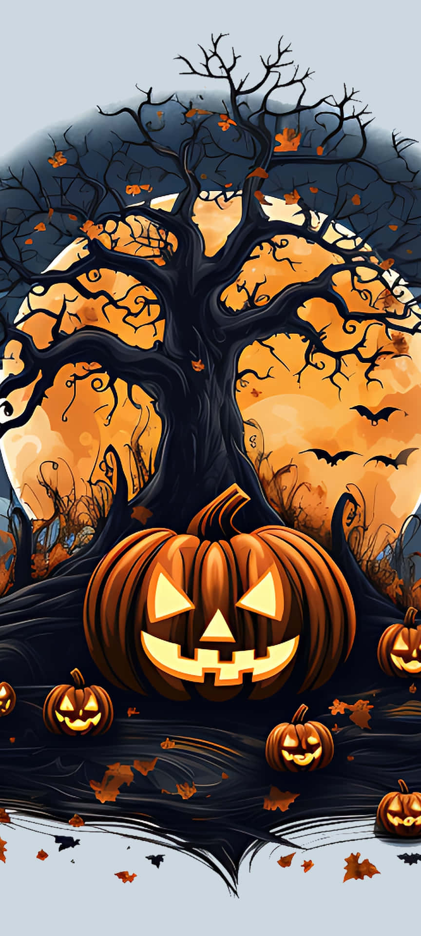 Spooky Halloween Pumpkinsand Tree Wallpaper