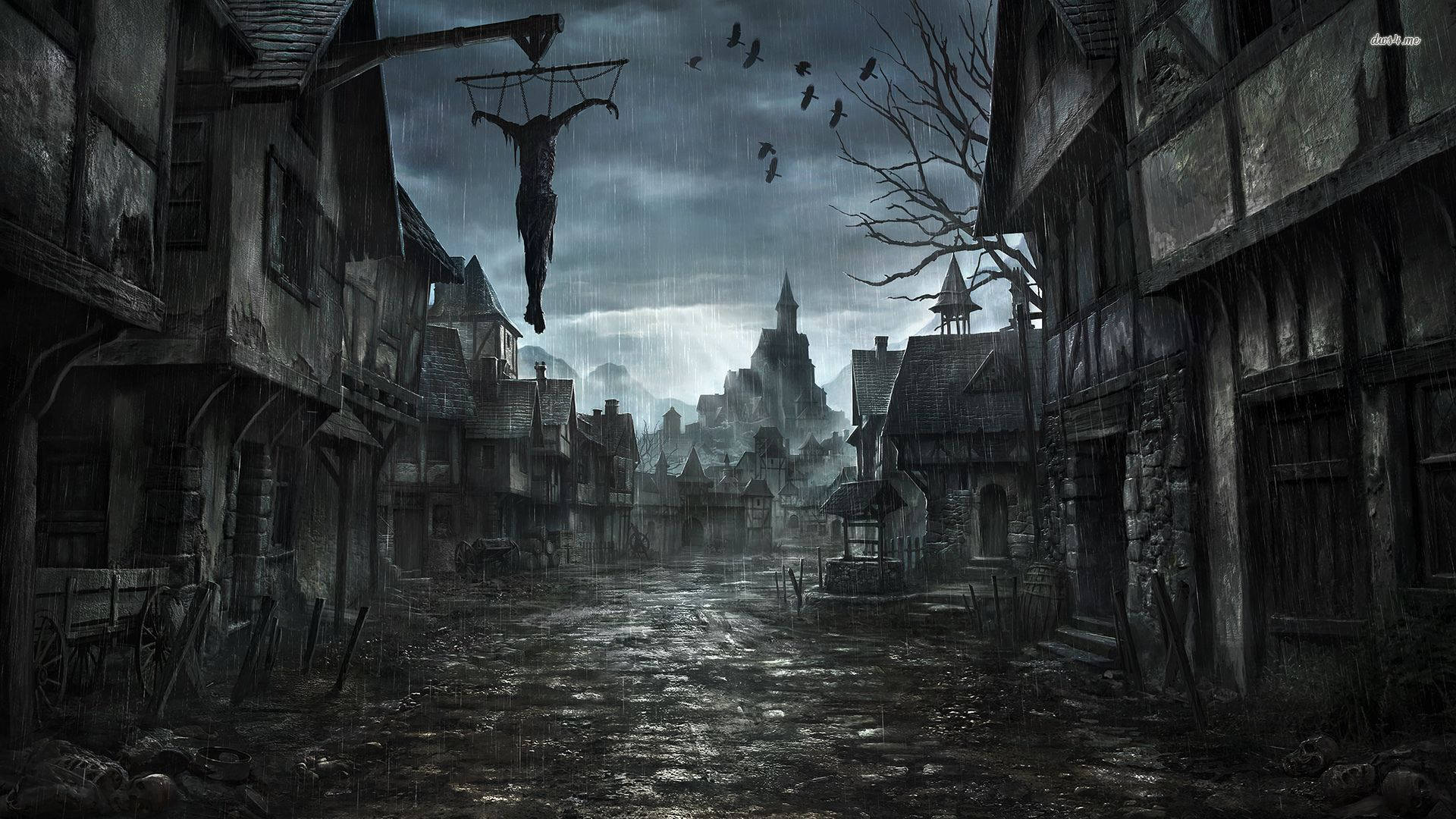 Spooky Haunted Village Wallpaper