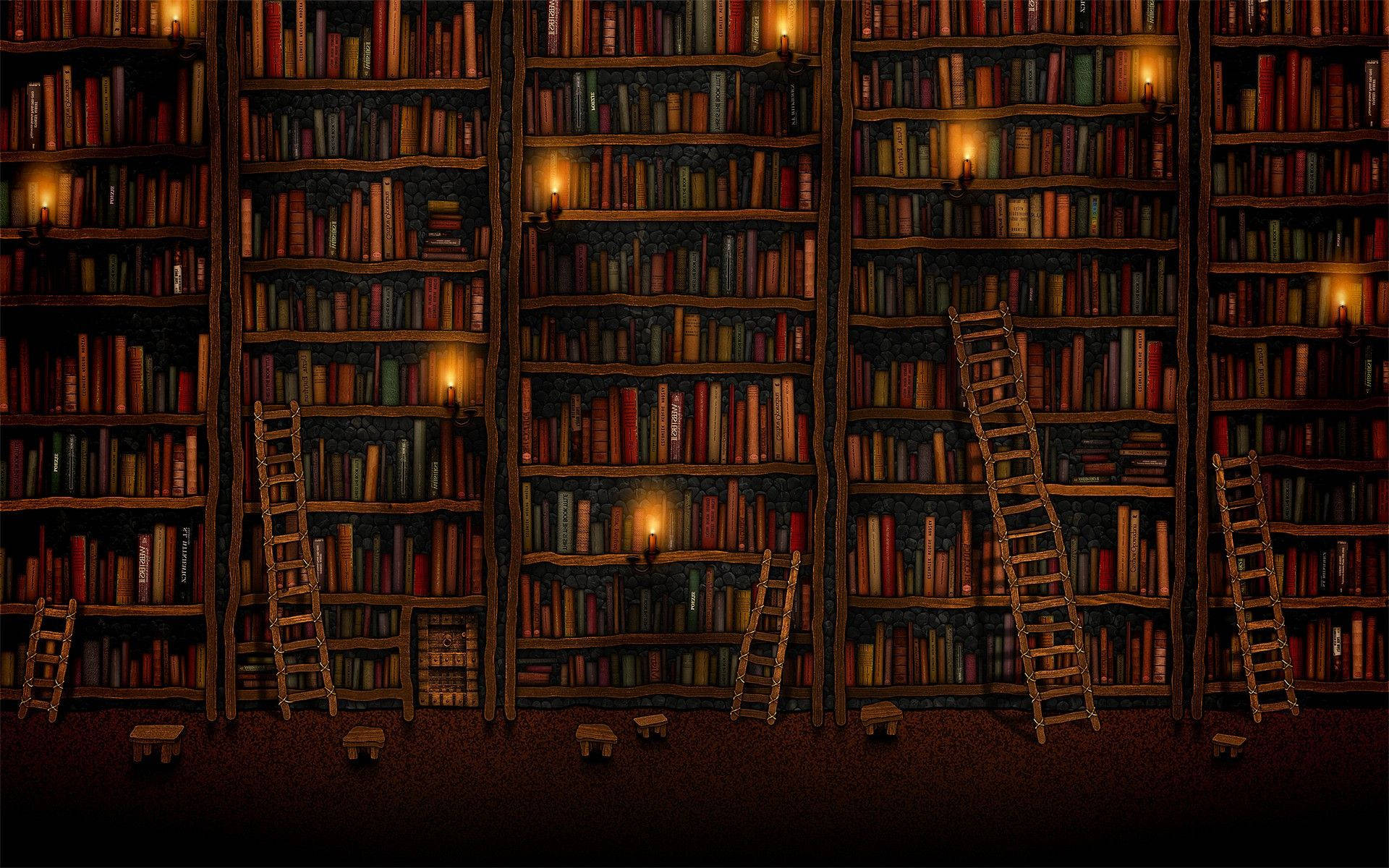 Spooky Library Bookshelf Wallpaper