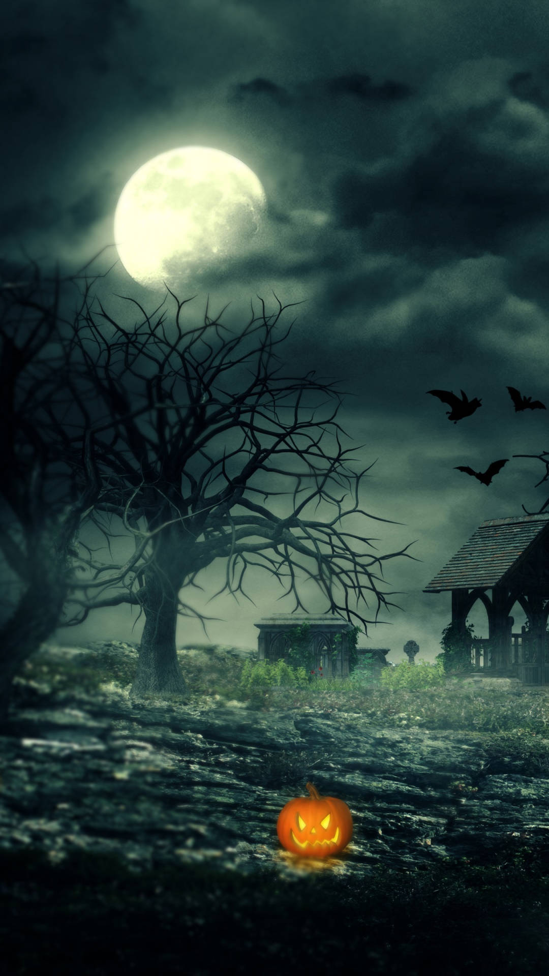 Spooky Övergiven Område Halloween Telefon Wallpaper
