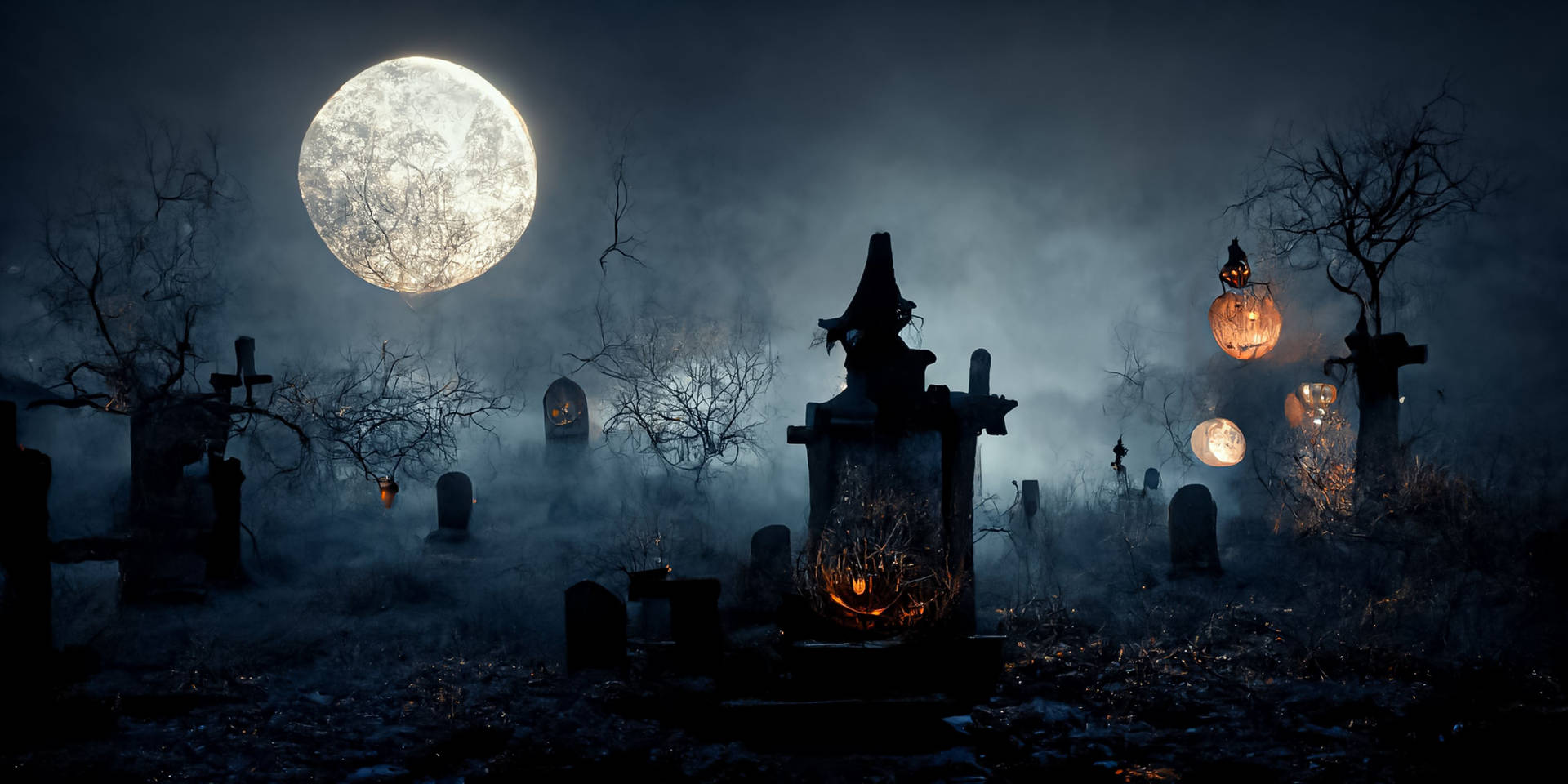 Spooky Season Graveyard Full Moon Wallpaper