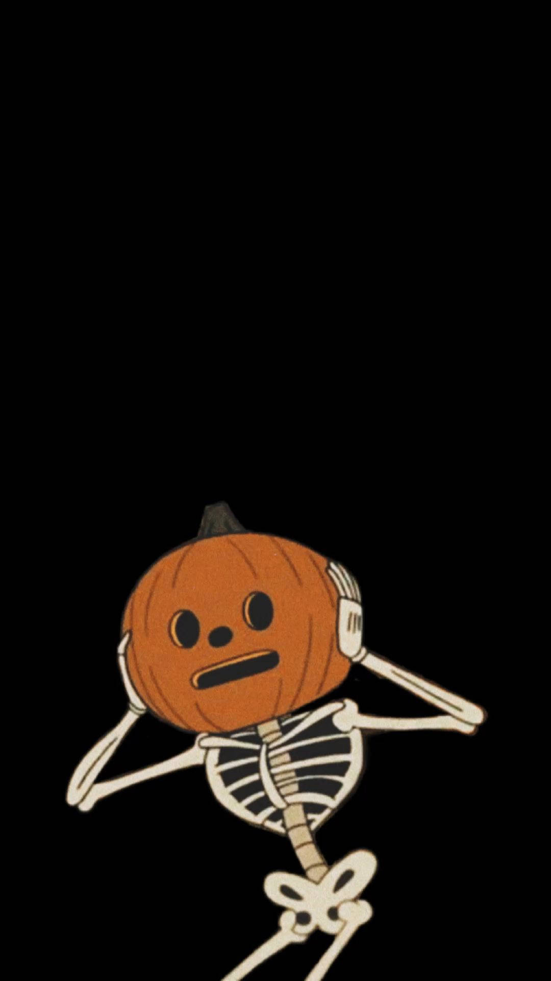 Kusligasäsongens Halloween-tema: Pumpa Skelett. Wallpaper