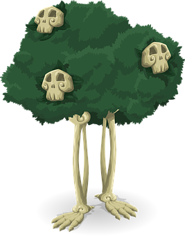 Spooky_ Tree_with_ Skull_ Decorations PNG