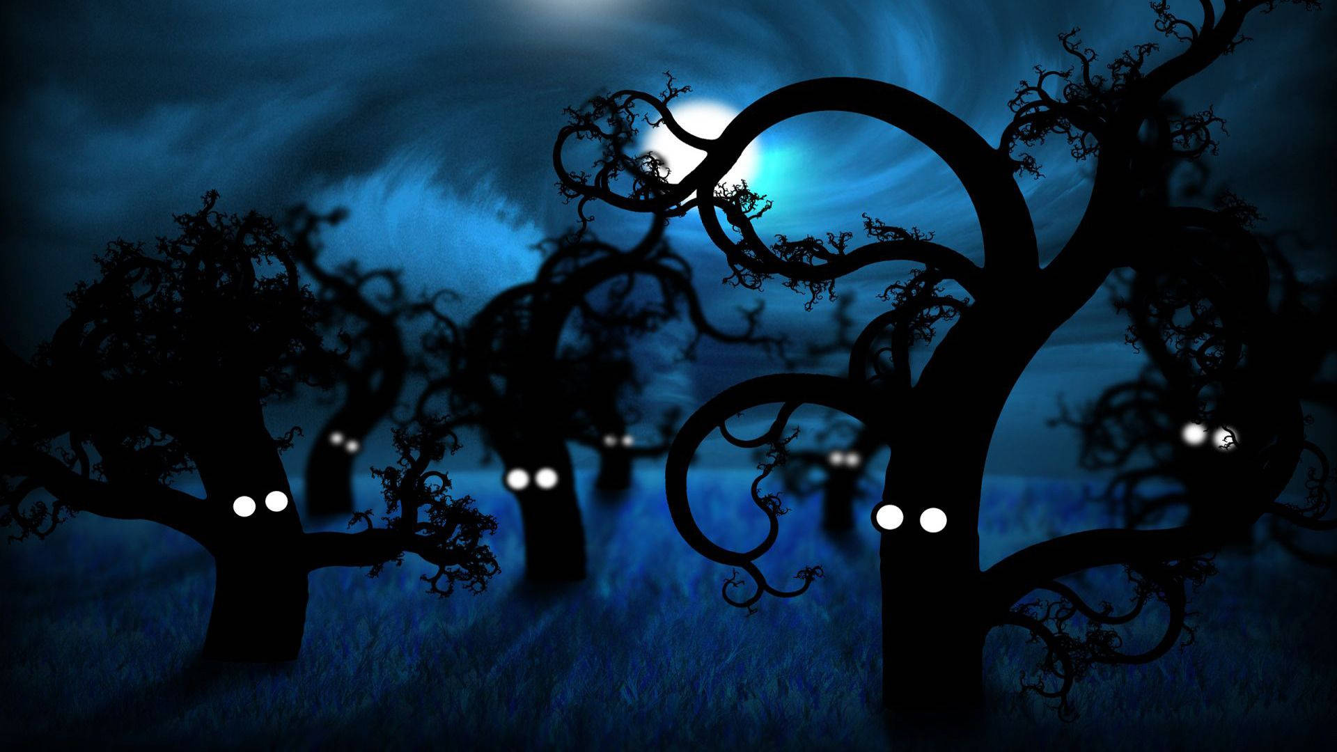 Spooky Trees And Moon Wallpaper