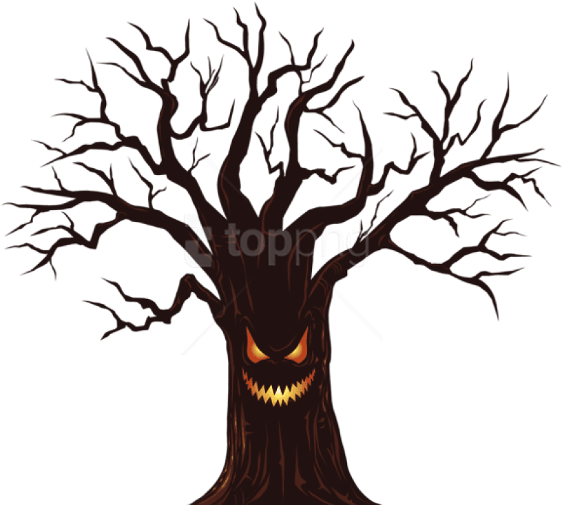 Spooky Treewith Face Illustration PNG