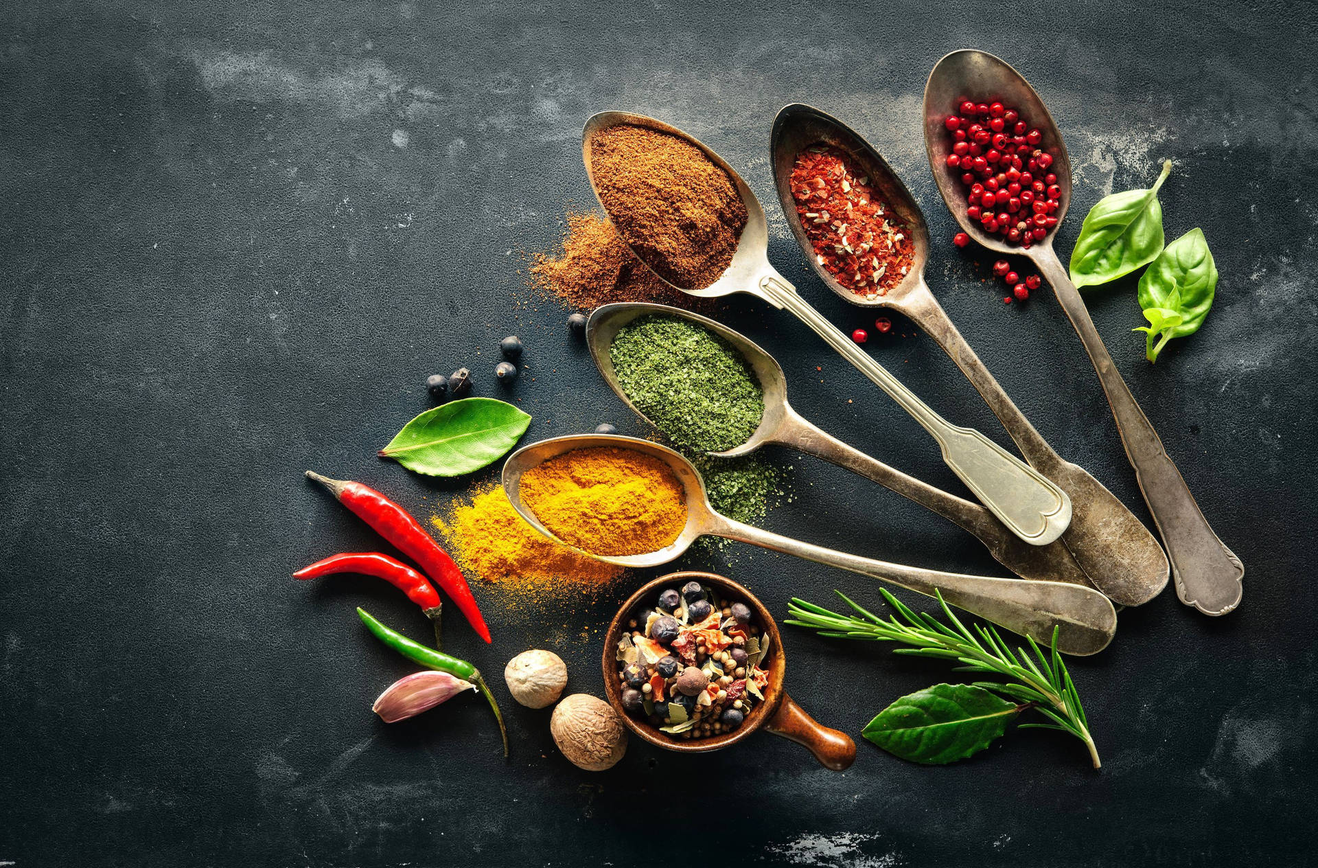 Spoonful of spices cooking wallpaper.