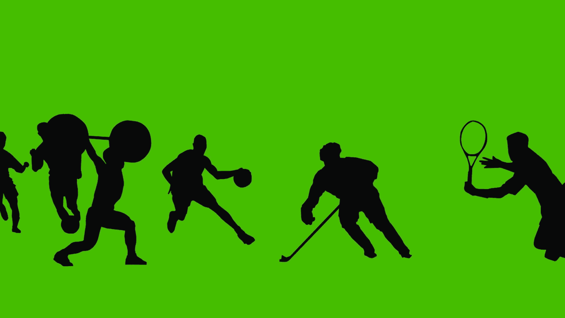 Reach your Maximum Potential Background — Black silhouettes of athletes in motion against a solid green screen background.
