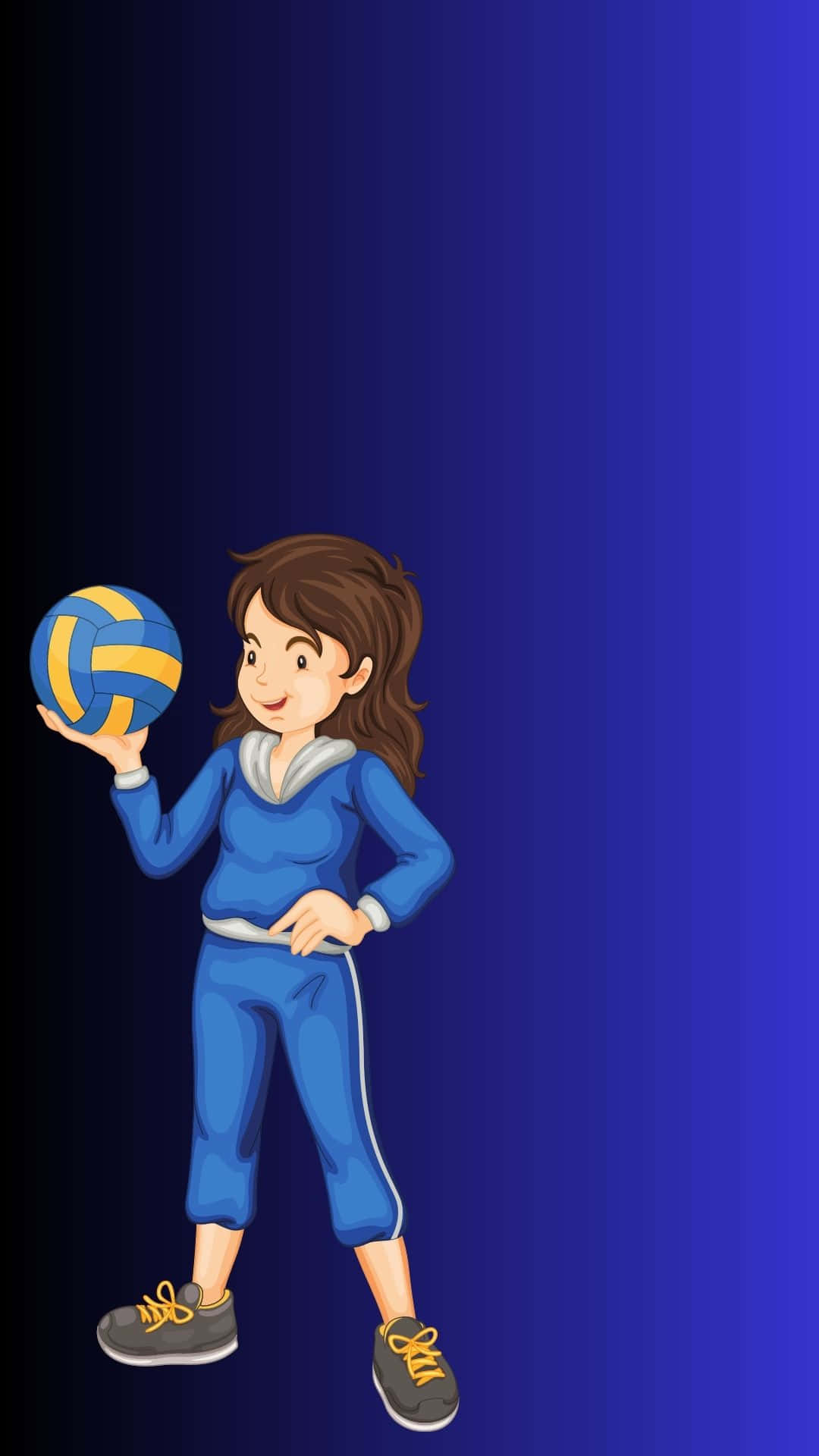 Fondode Pantalla Deportivo Con Una Dama De Azul Sosteniendo Una Pelota De Voleibol.