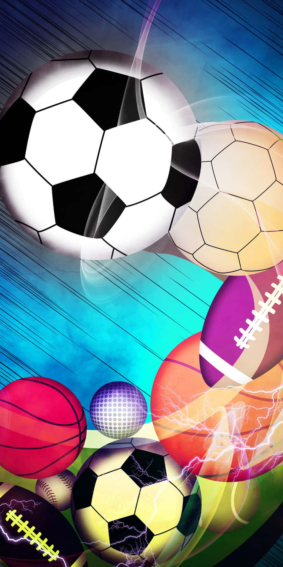 Sports Balls With Electric Effect Background