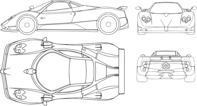 Sports Car Blueprint Vector PNG