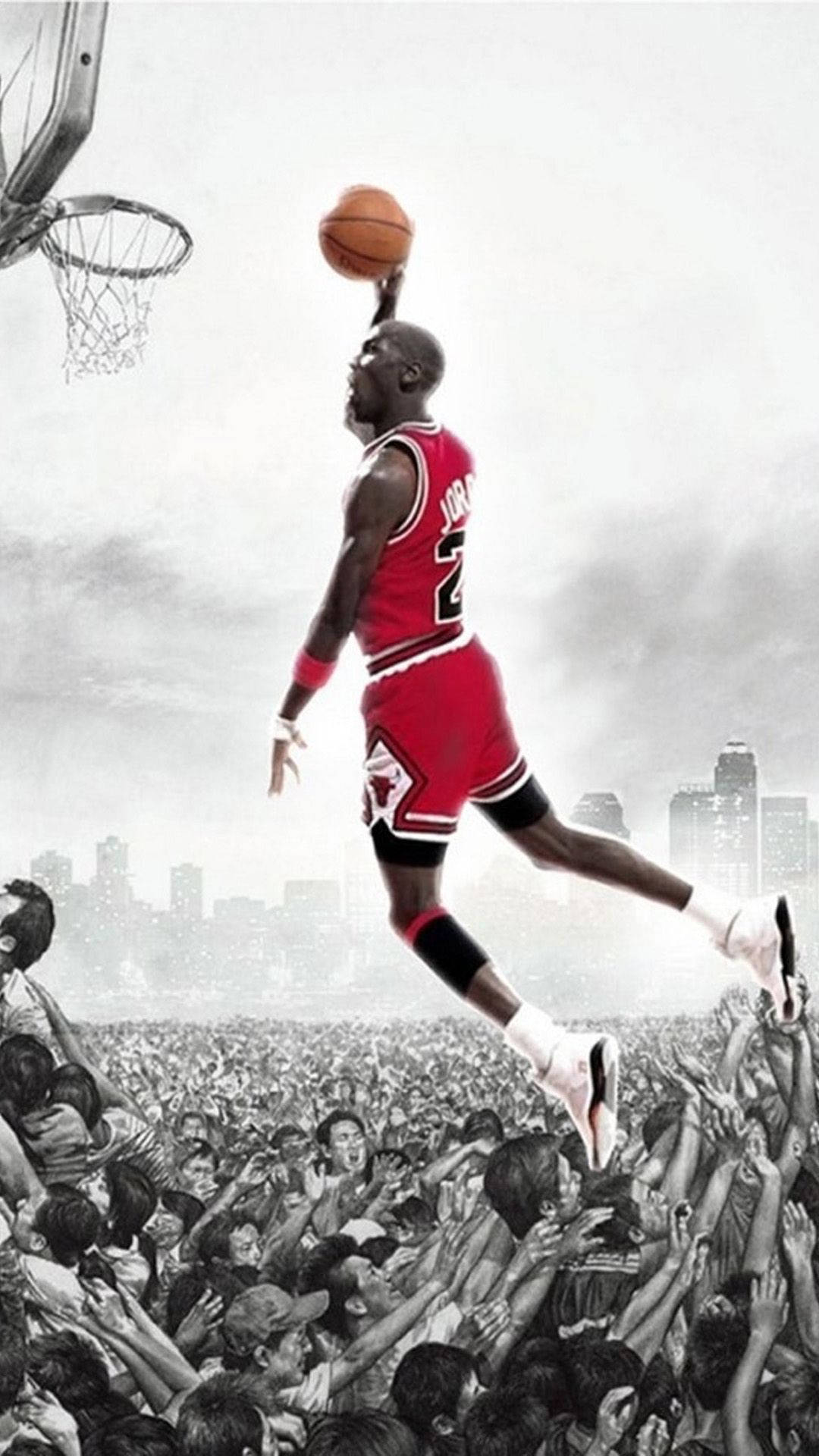 Jugadorde Baloncesto Profesional Estadounidense Michael Jordan Multitud Deportes Iphone. Fondo de pantalla