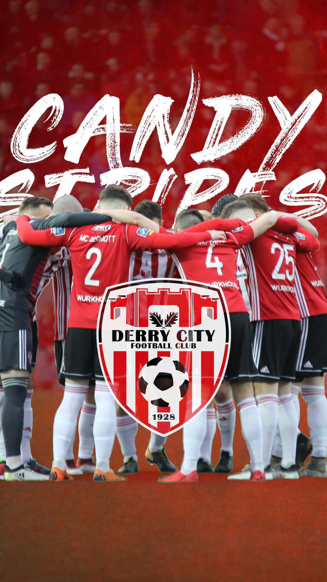A Group Of Soccer Players In A Huddle With The Words Candy City Stripes Wallpaper