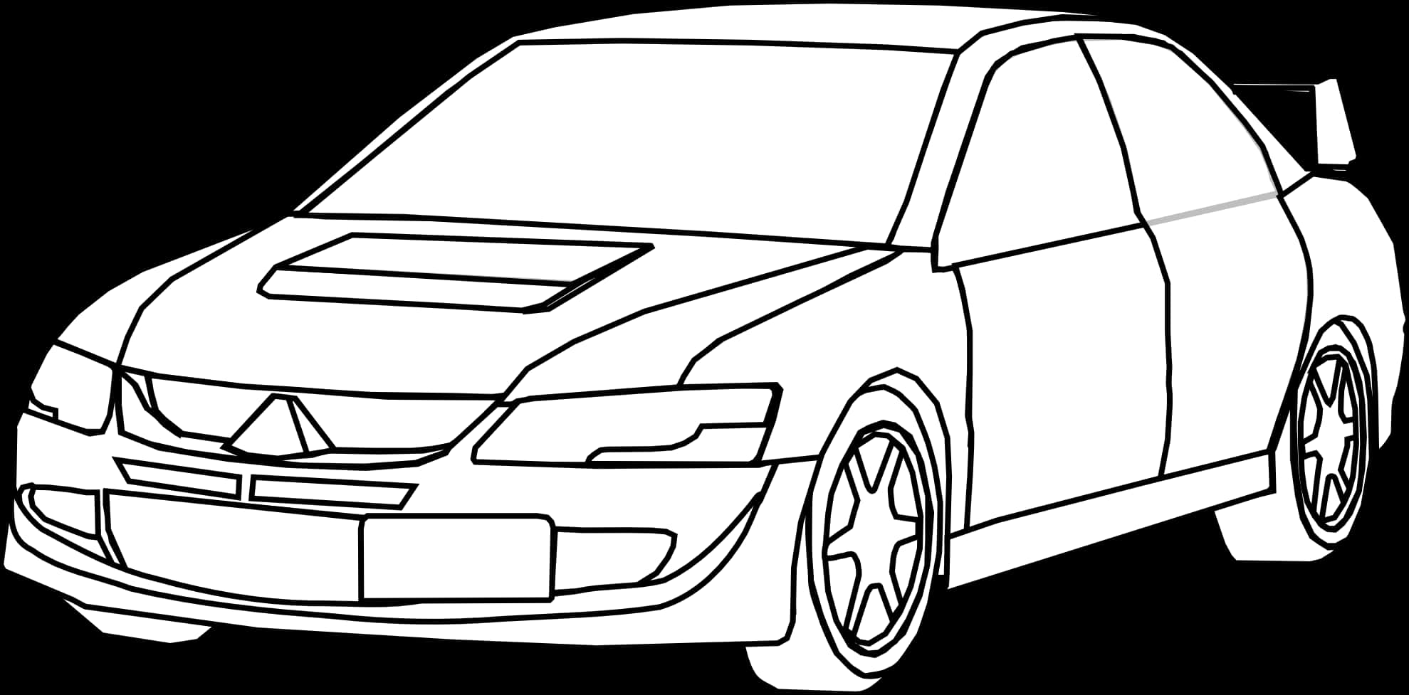 Sporty Sedan Line Art PNG