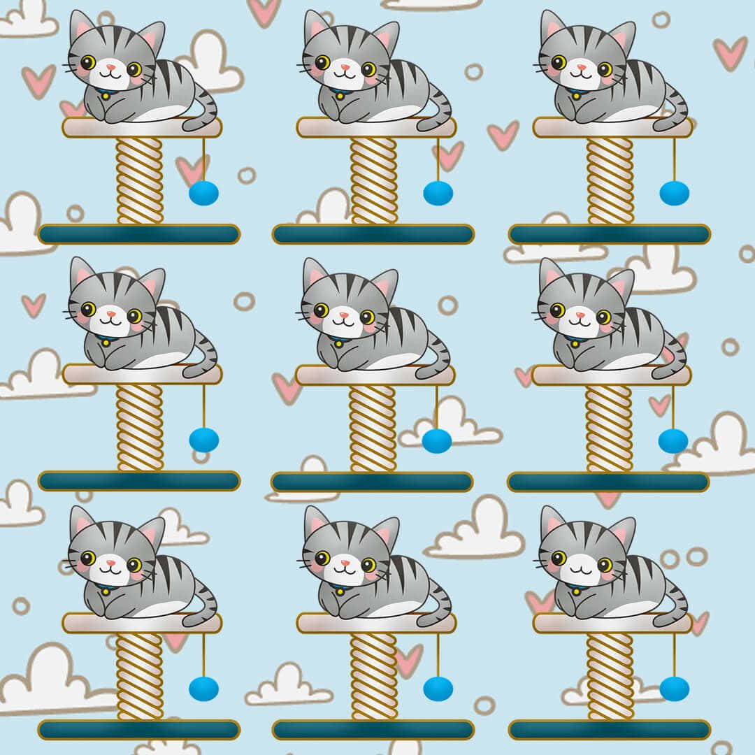 A Pattern Of Cats On A Cat Tower