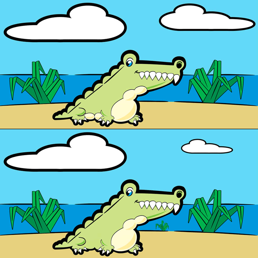 A Cartoon Crocodile Is Shown In Two Different Pictures