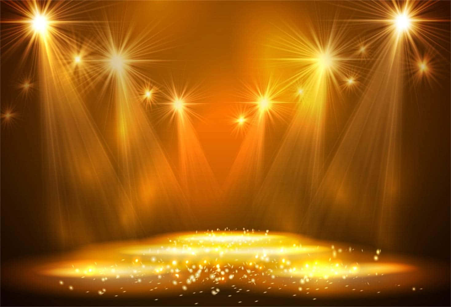 Golden Stage Background With Spotlights