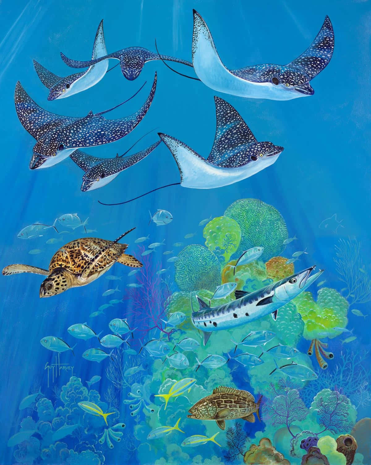 Spotted Eagle Rays Underwater Artwork Wallpaper