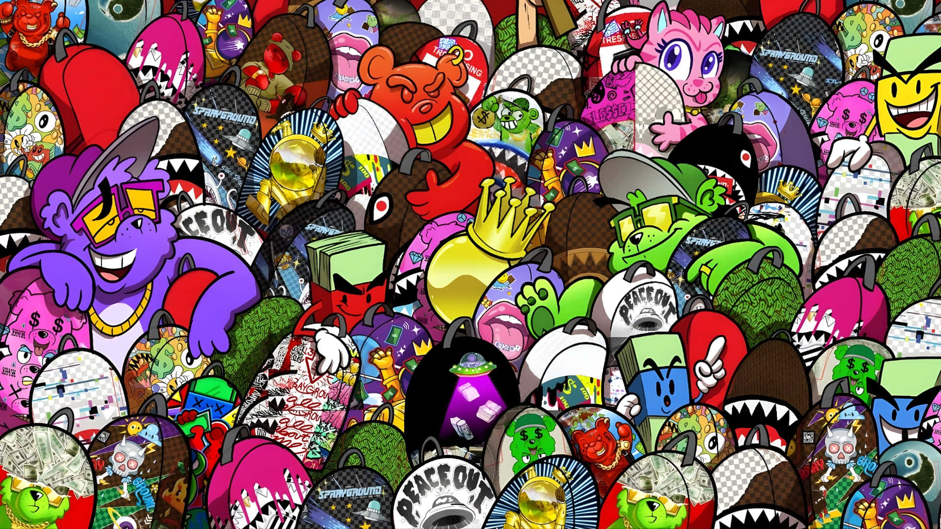 Sprayground Tegneserie Karakter Collage Wallpaper
