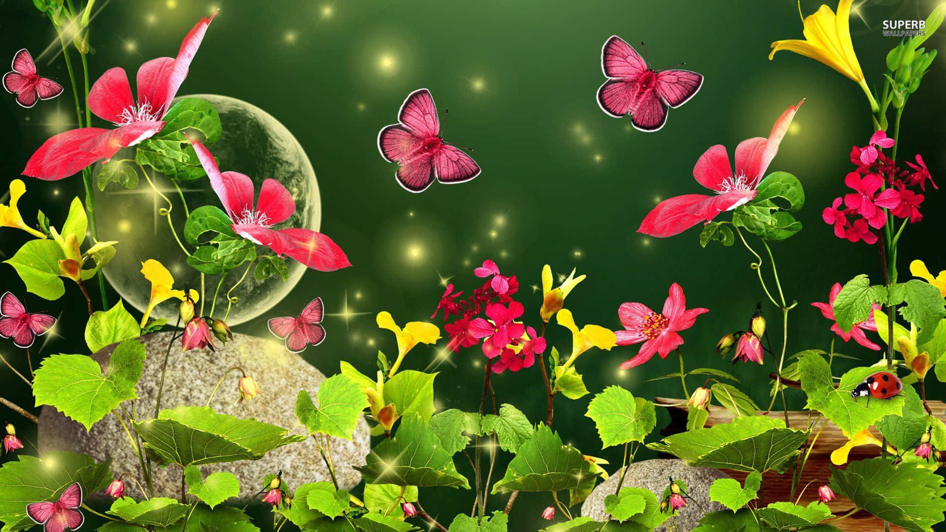 Fjärilaroch Blommor Vårbakgrund