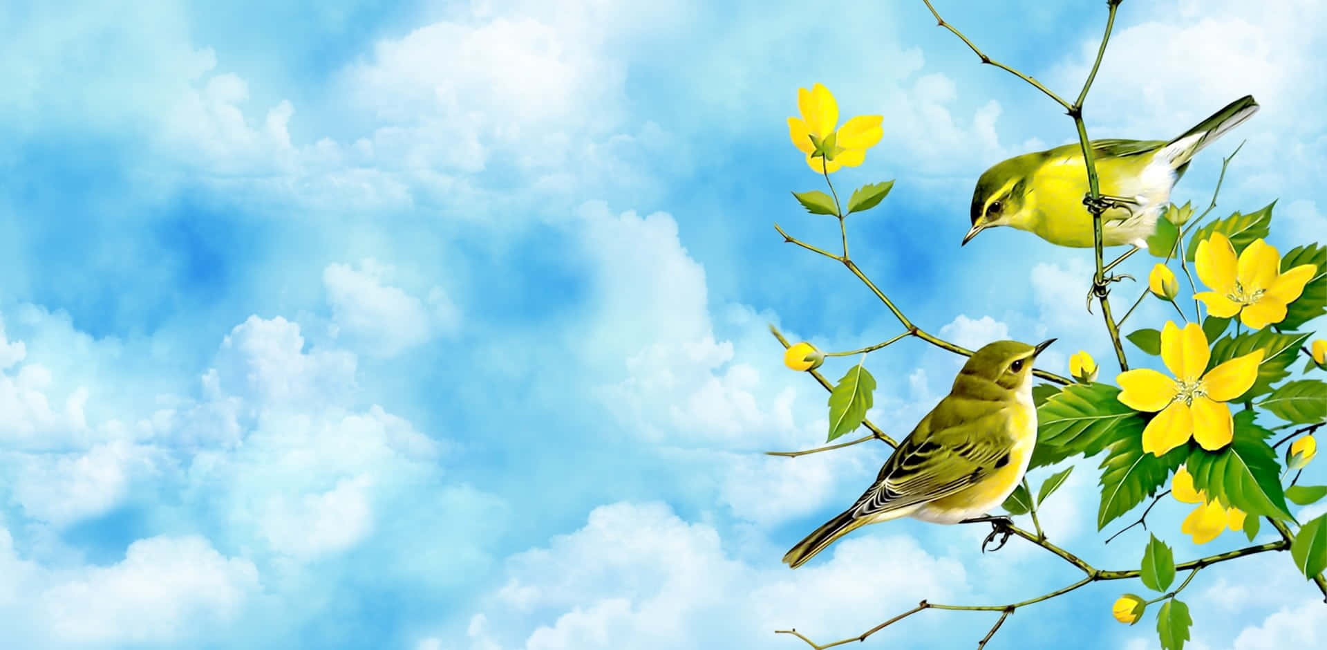Unahermosa Mañana De Primavera Con Pájaros Coloridos Fondo de pantalla