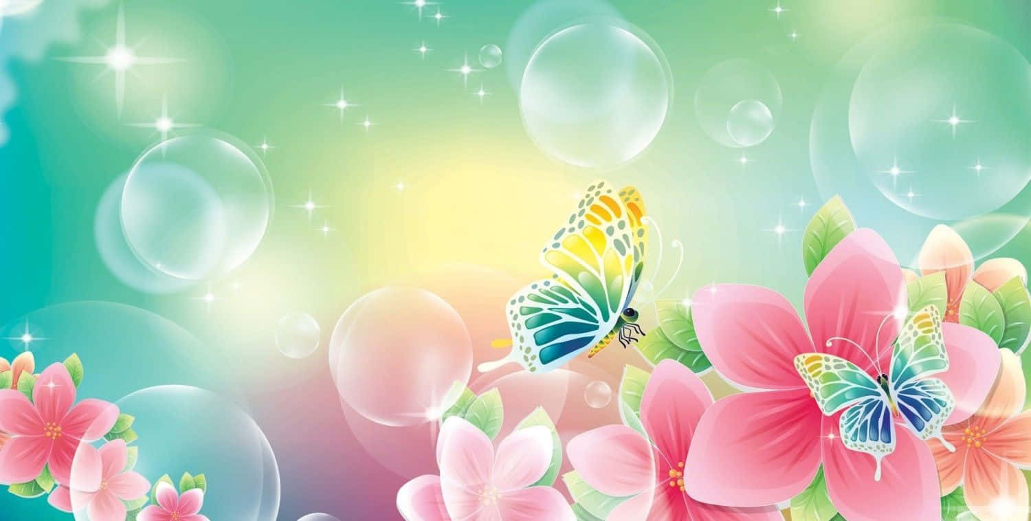 Spring Butterflies on Colorful Flowers Wallpaper