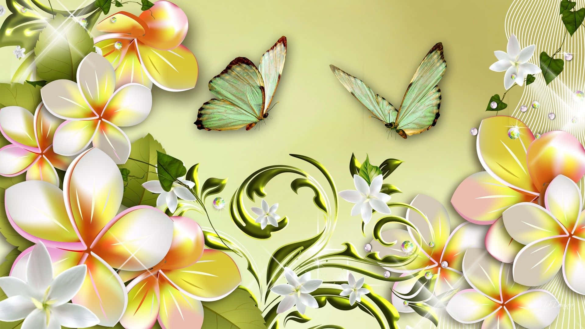 Vibrant Spring Butterflies in a Serene Garden Wallpaper