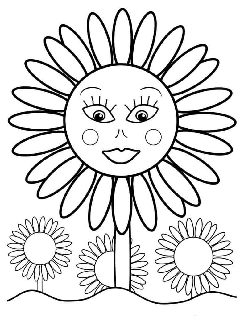 A Flower Coloring Page With A Face