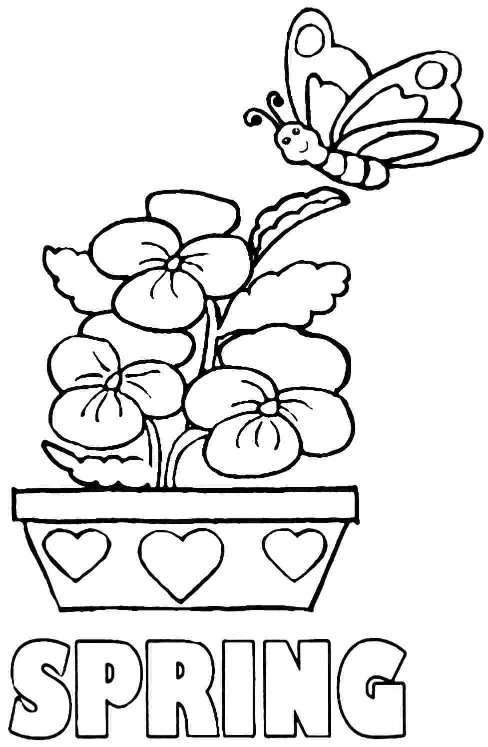Spring Coloring Pages With Flowers And Butterflies
