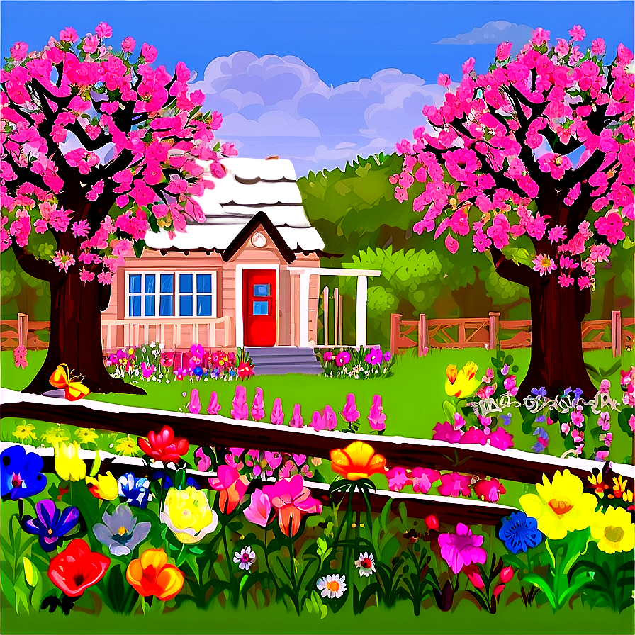 Spring Cottagecore Scene Png Ibh PNG