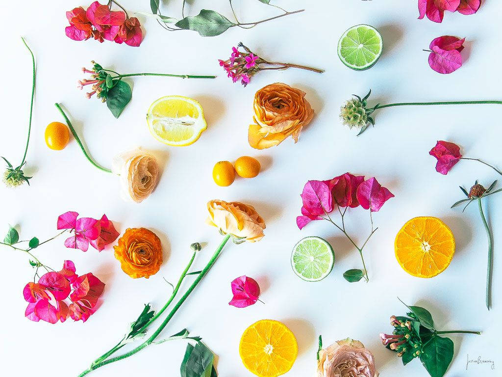 Celebrate a New Season with a Colorful Flat Lay Composition of a Flower and a Lemon Wallpaper