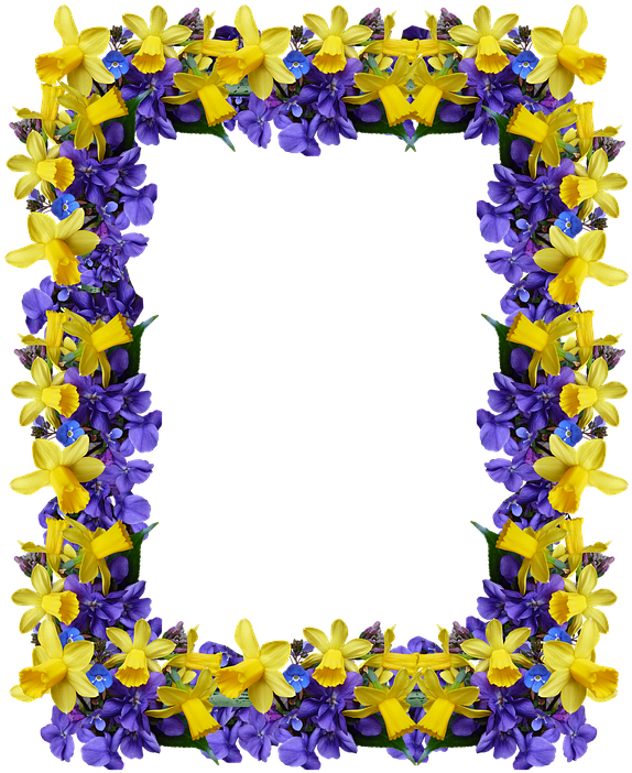 Spring Floral Frame Violetand Yellow PNG