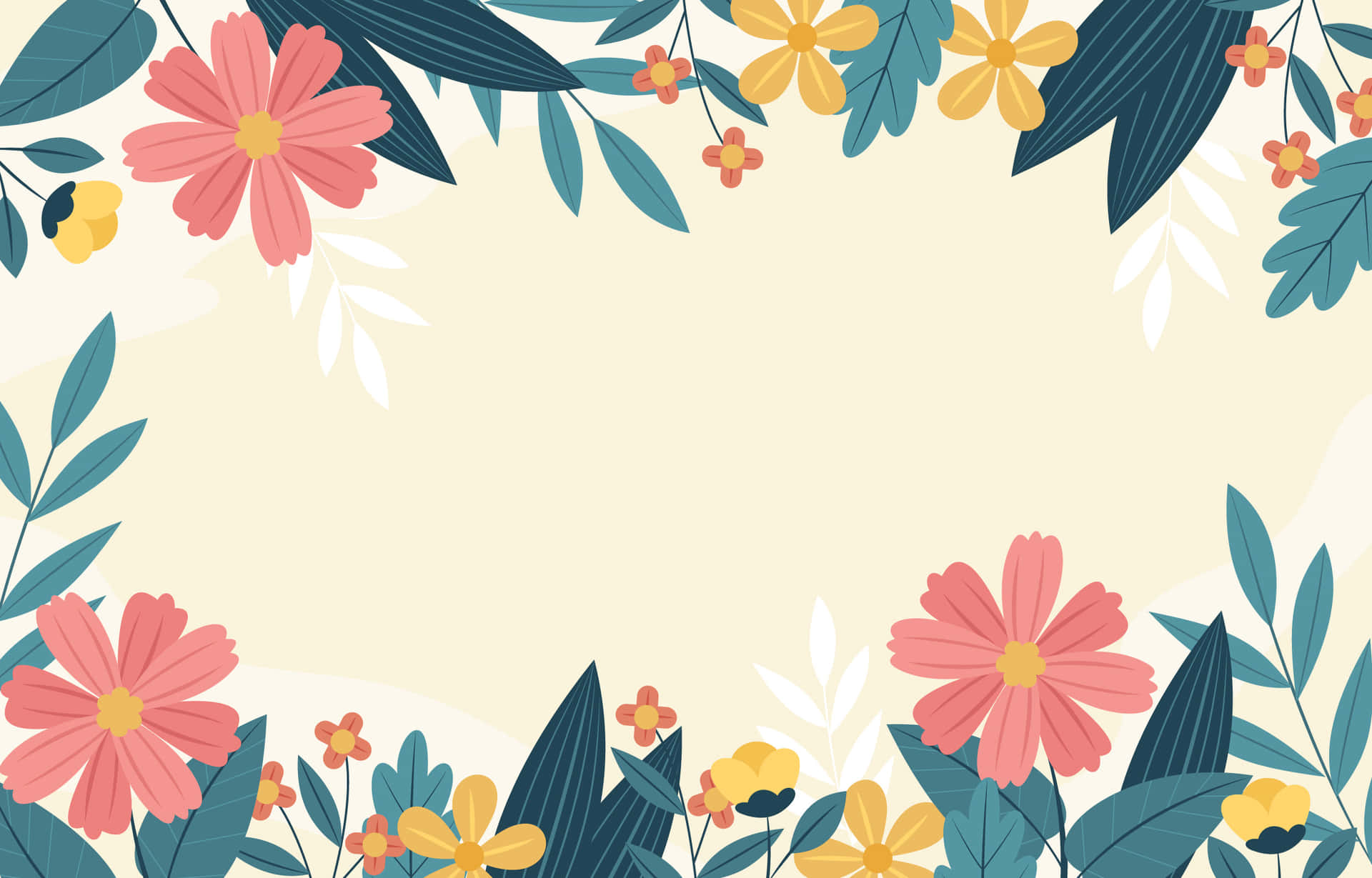 Yellow Daffodils And Coral Pink Spring Flower Background