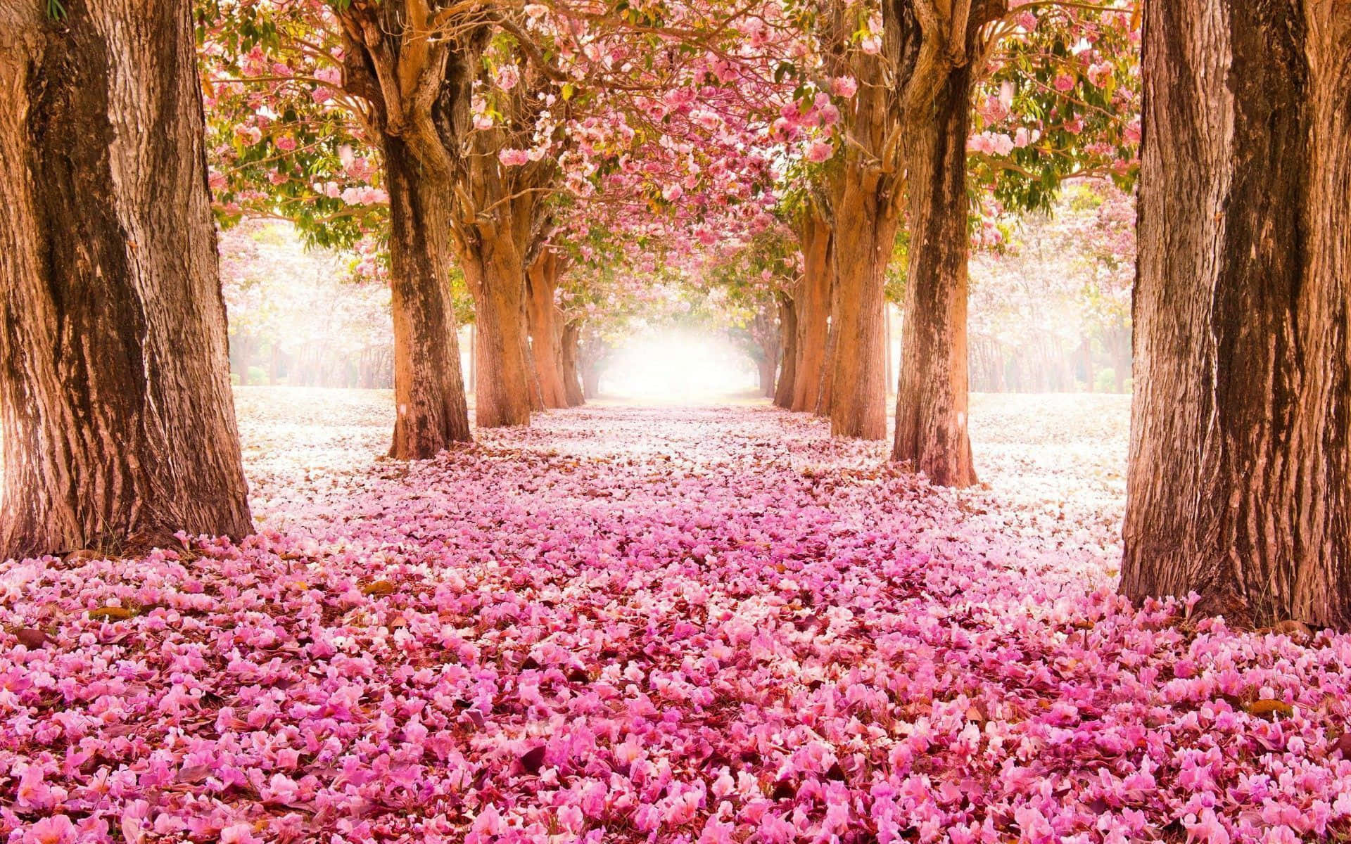 Cherry Blossom Trees And Petals Spring Flower Background