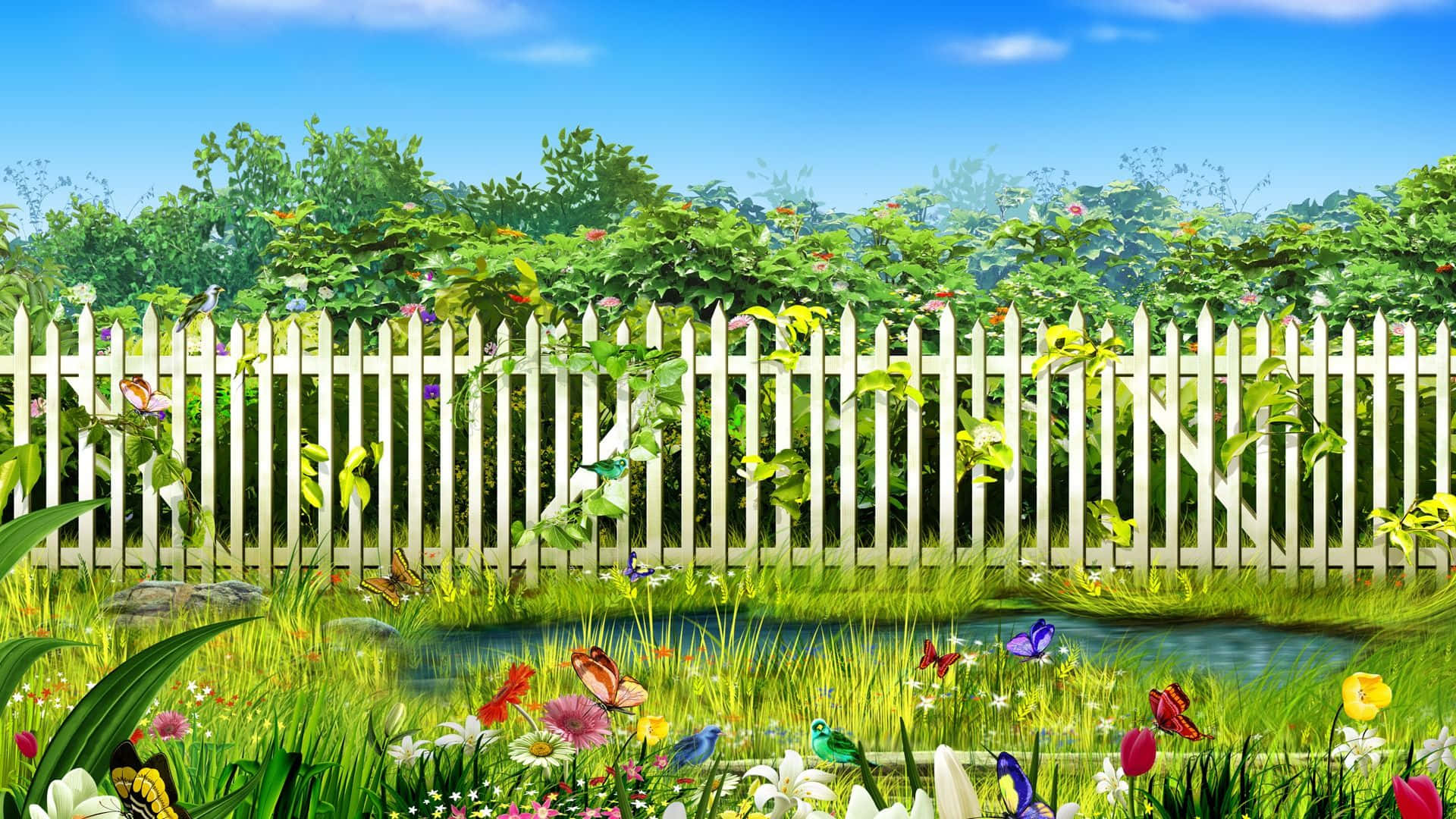 Blooming Spring Garden with Colorful Flowers Wallpaper