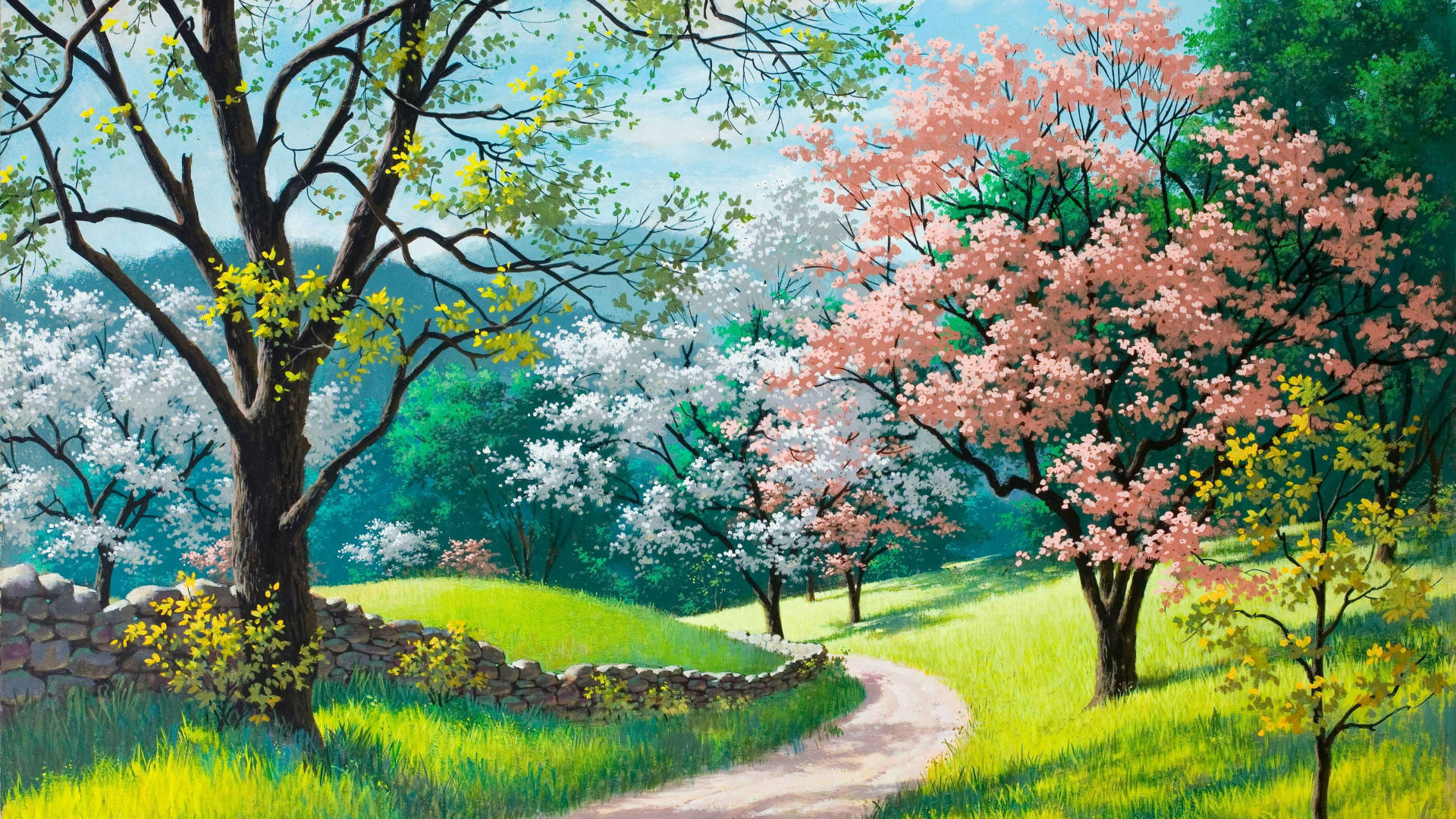 Spring Park Maleri Kunst Wallpaper