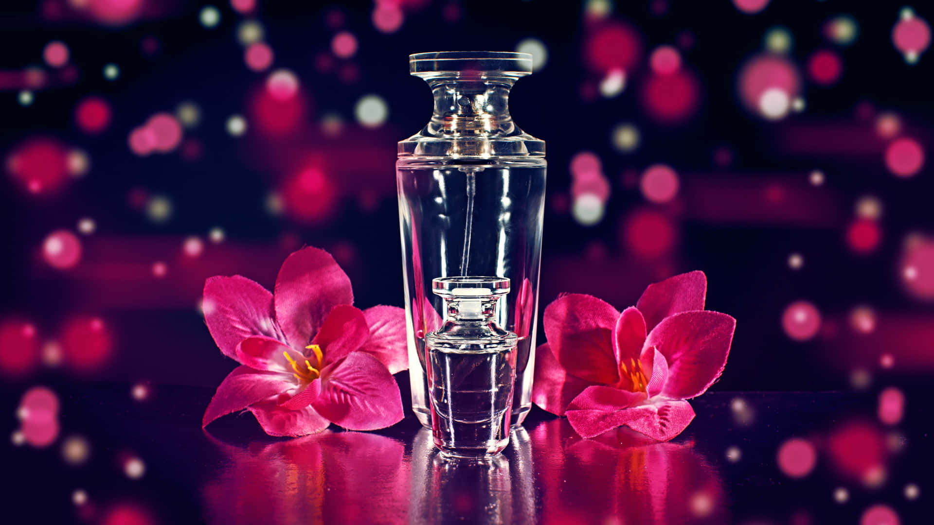 Caption: Spring Perfume Collection on White Background Wallpaper
