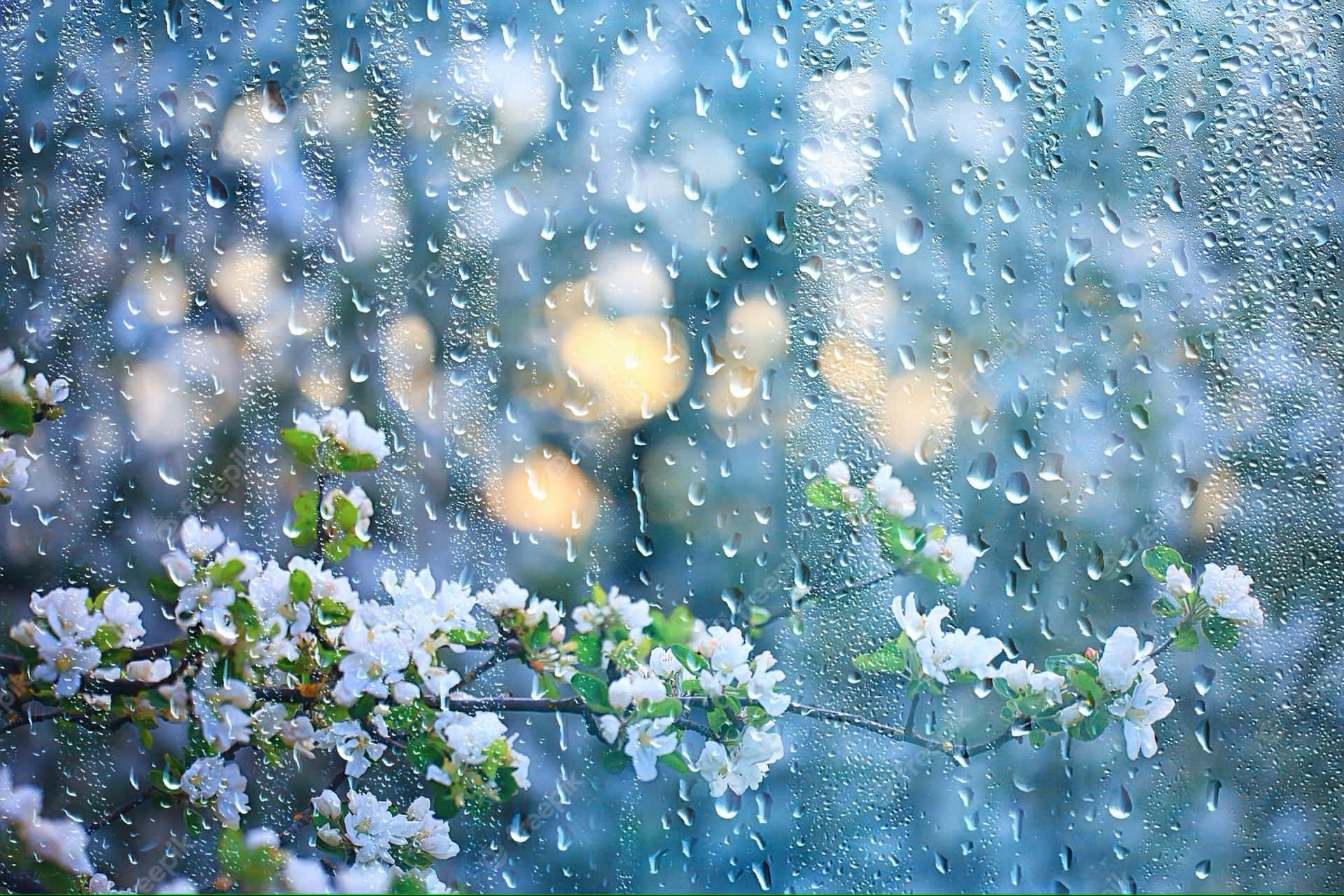 Captivating Spring Rain in Green Forest Wallpaper