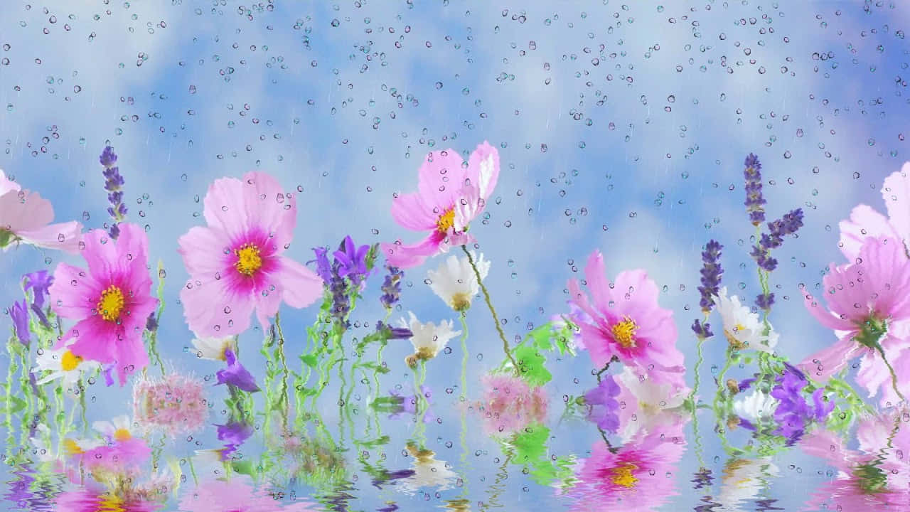 Lloviznasuave Cayendo En Un Exuberante Jardín De Primavera Fondo de pantalla