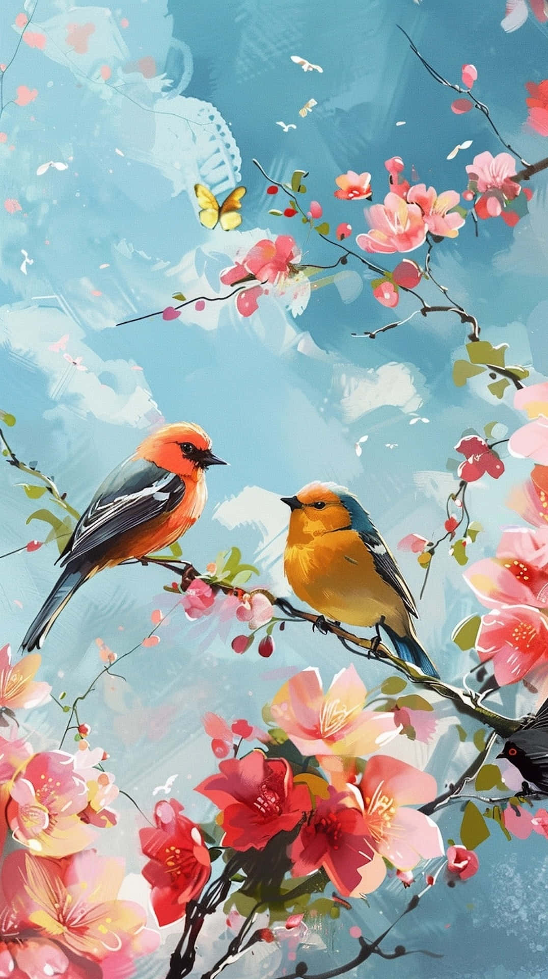 Springtime_ Birds_ Amidst_ Blossoms.jpg Wallpaper