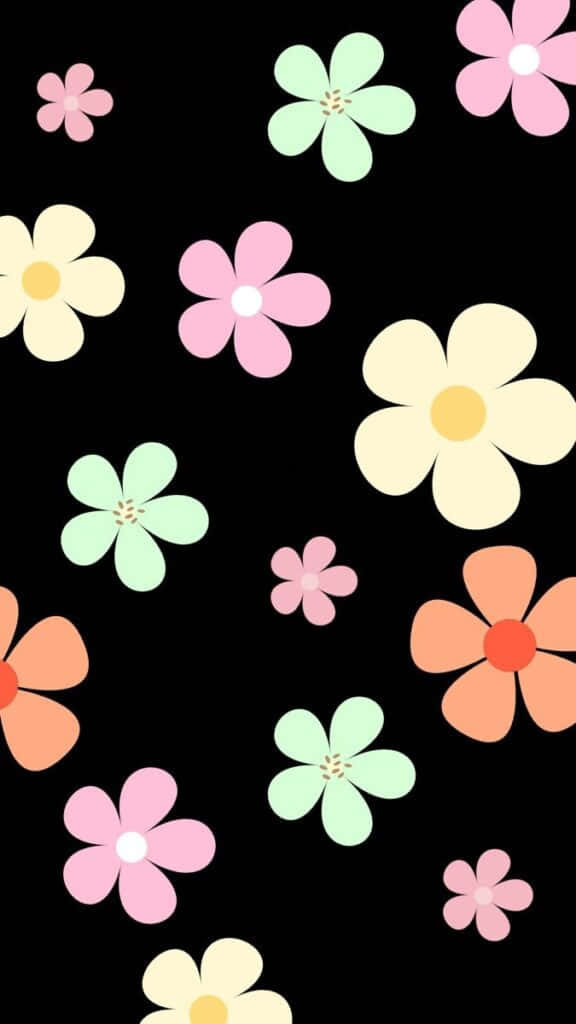 Springtime Floral Pattern Black Background Wallpaper
