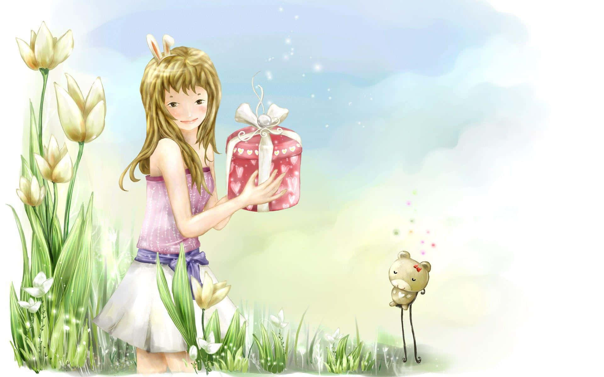 Springtime Gift Giving Moment Wallpaper