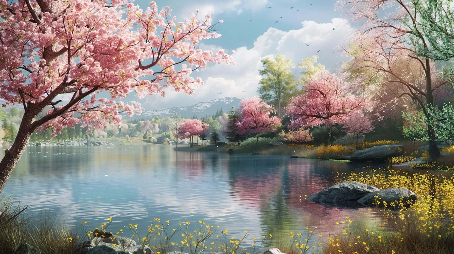 Springtime_ Serenity_by_the_ Lake Wallpaper