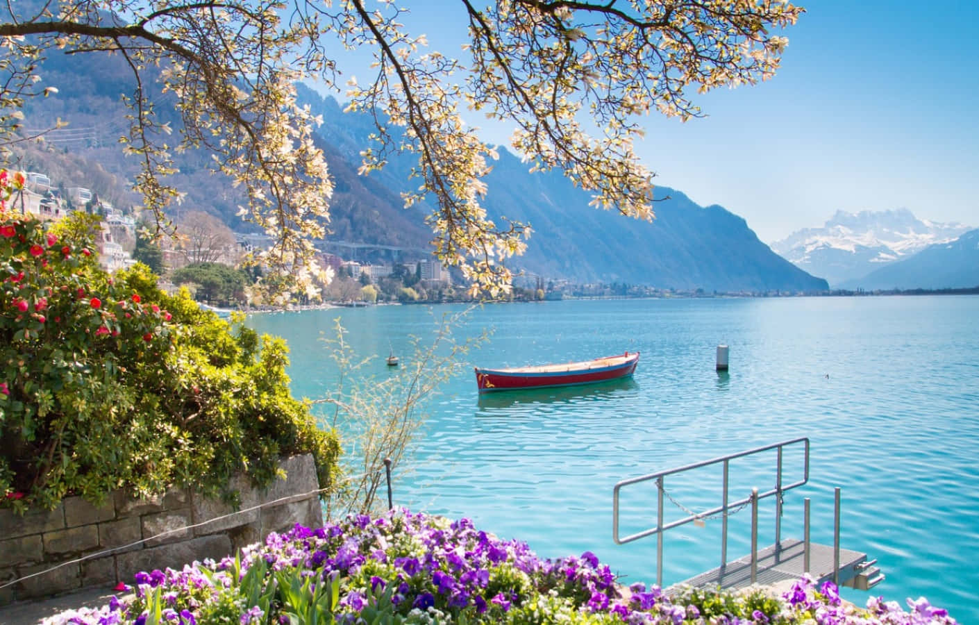Springtimein Montreux Lake Geneva View Wallpaper