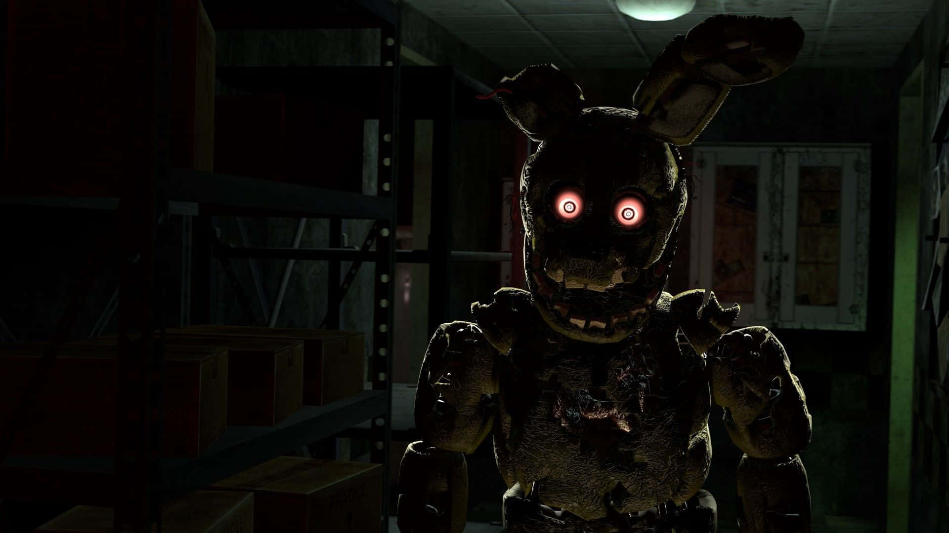 Springtrap in the shadows - A menacing Springtrap character lurking in the darkness Wallpaper
