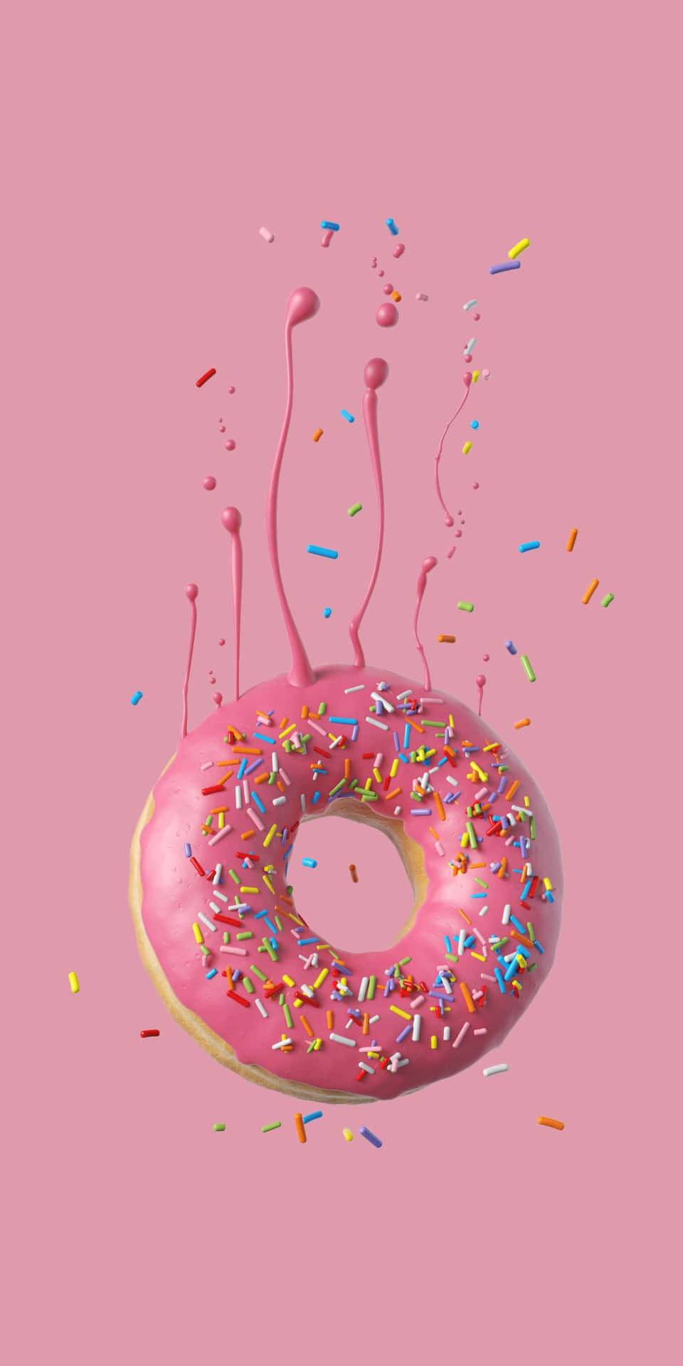 Donut Sprinkles With Pink Frosting Background
