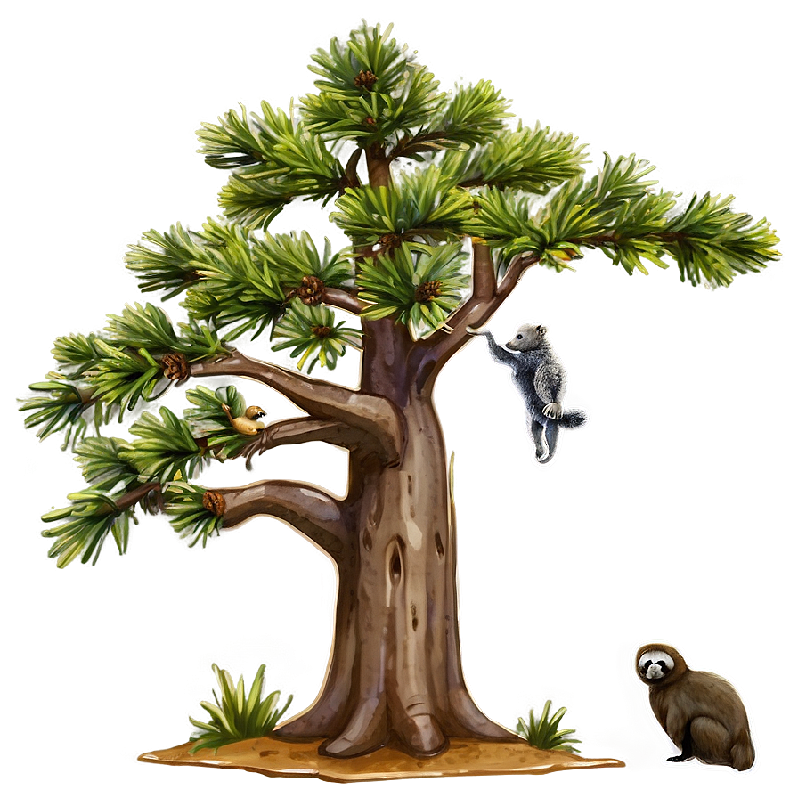 Spruce Tree With Wildlife Animals Png Tww59 PNG
